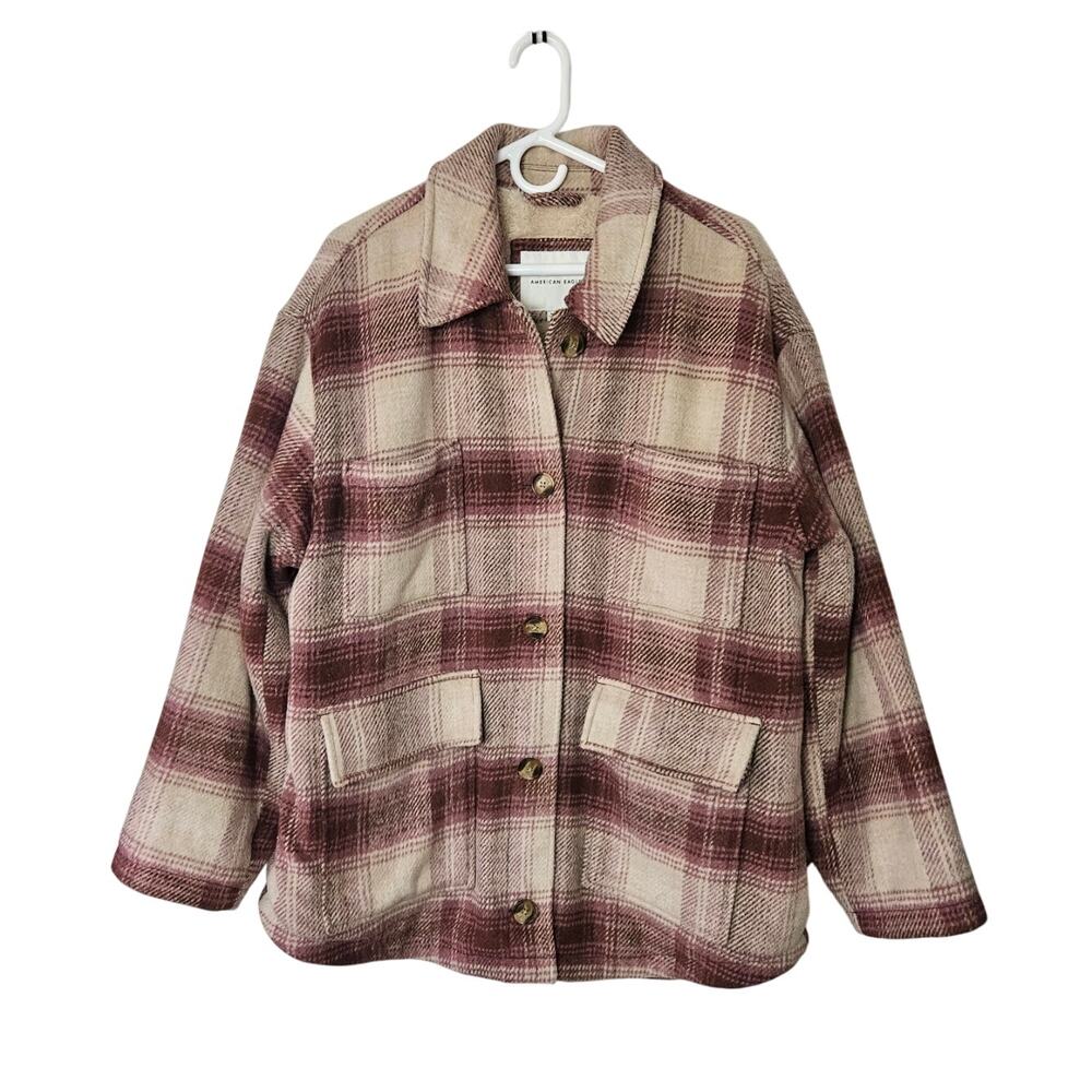 American Eagle Womens Sherpa Lined Shacket Size XL Plaid Jacket Warm